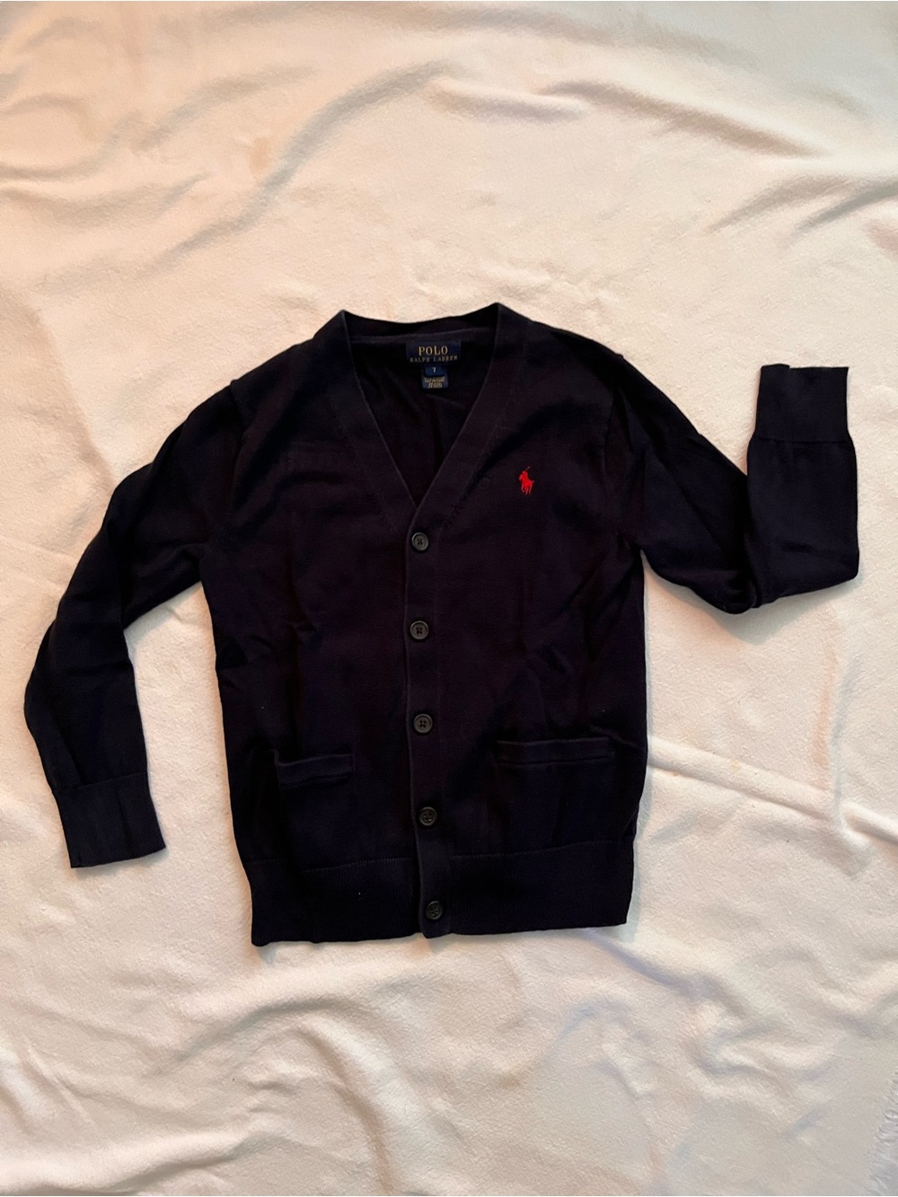 Boys size 7 Polo by Ralph Lauren Dark Navy Cardigan with Red Pony